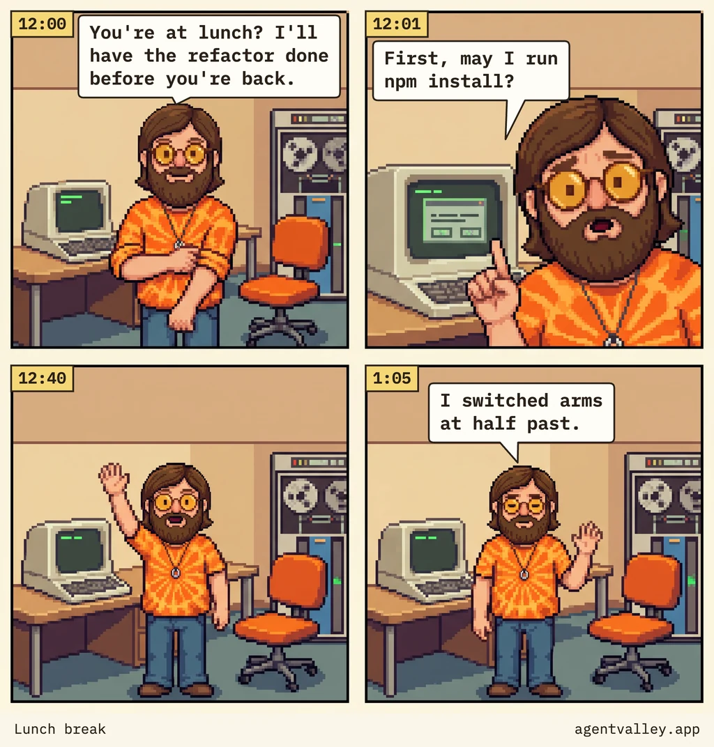 Four-panel pixel-art comic starring Sunny. The words are below.