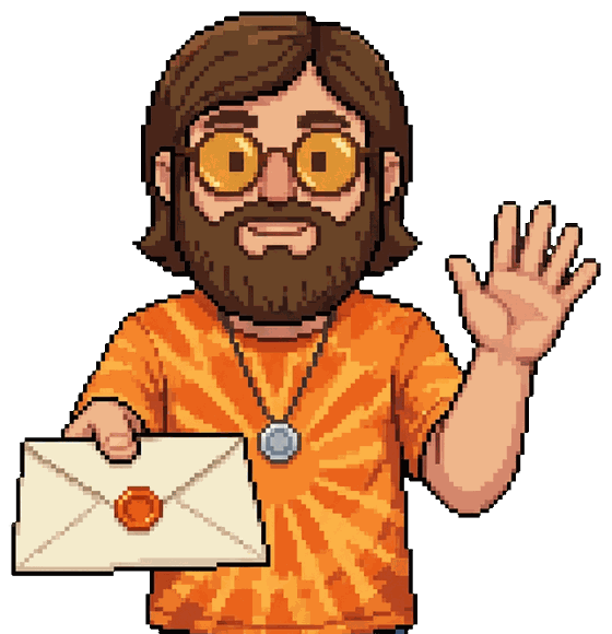 Sunny holds out a sealed letter and waves.